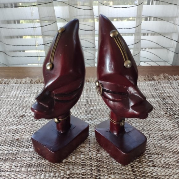 African Hand Carved Wood Bust Statues Male/Female - Picture 2 of 10